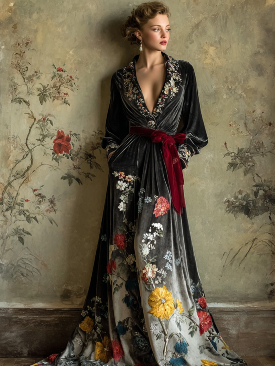 Autumn and winter elegant velvet robe (with belt)