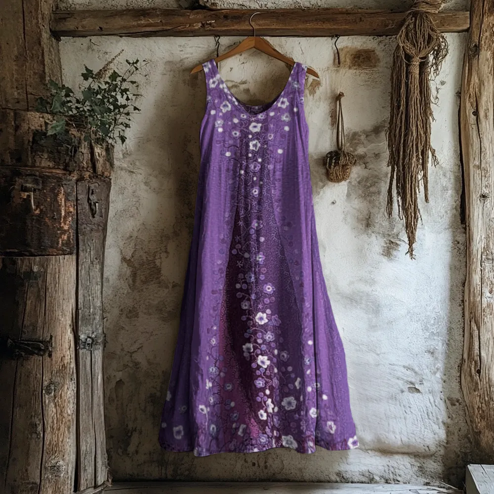 Boho Vintage Floral Women's Linen Vest Dress