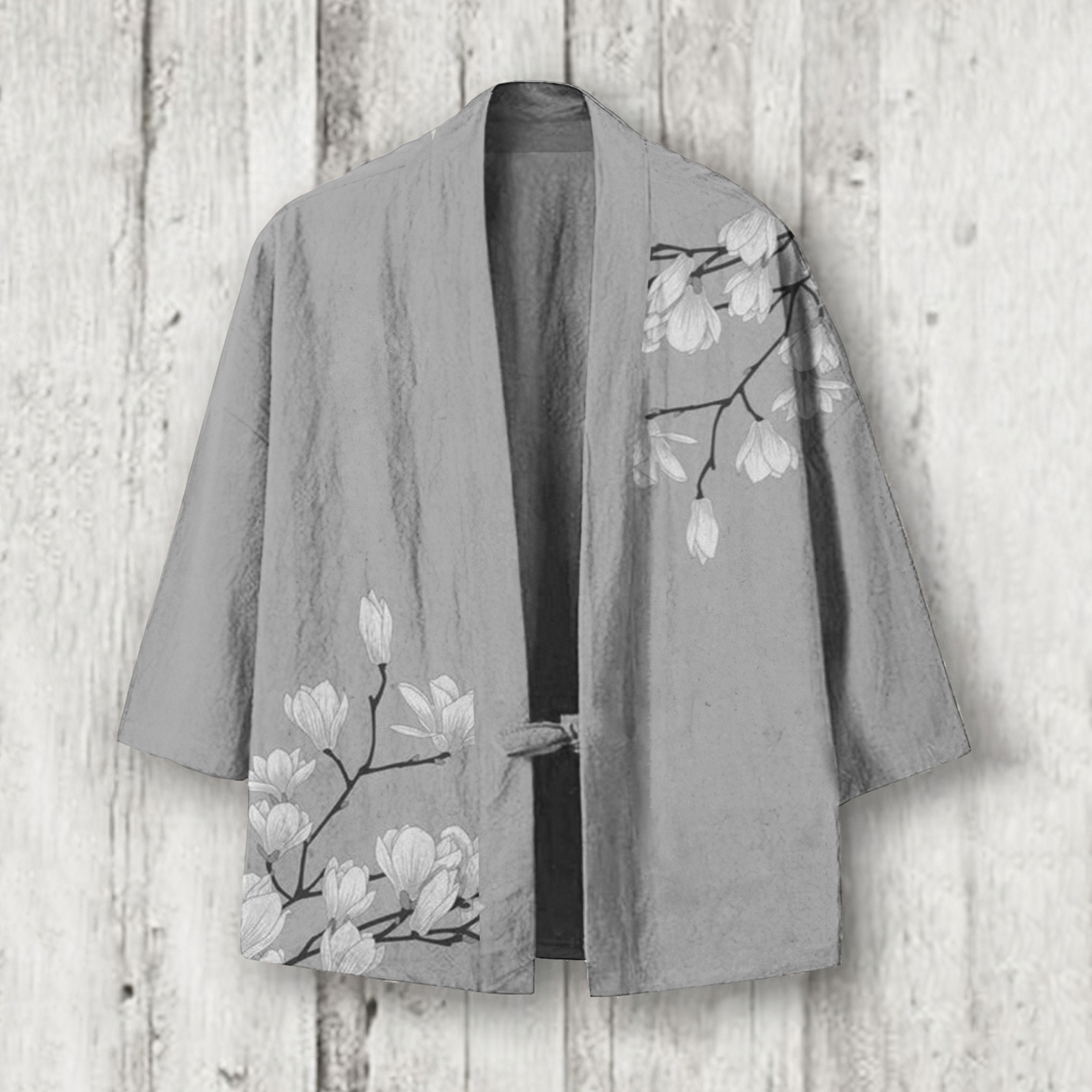 Japanese Art Floral Printed Linen Blend Kimono