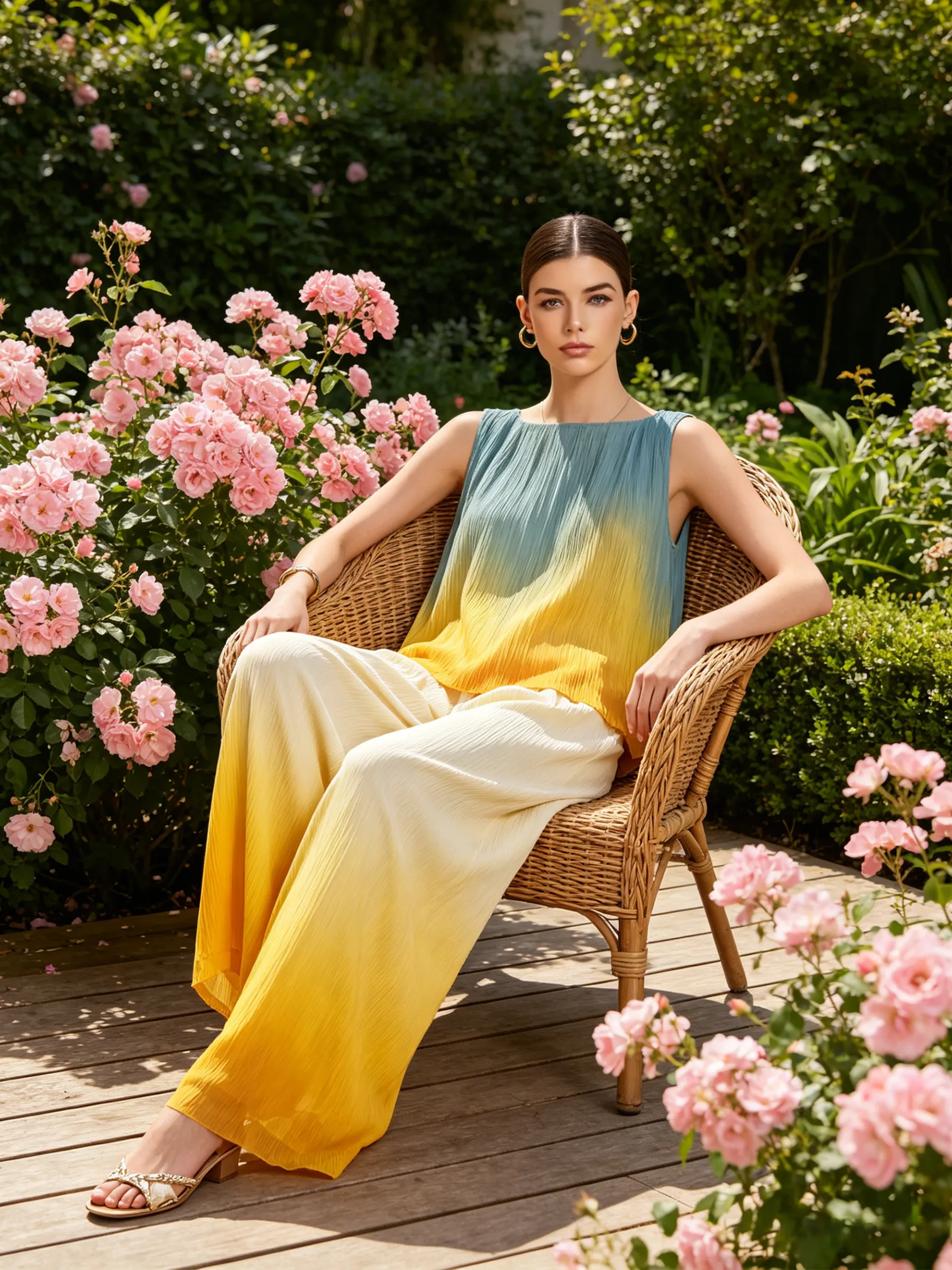 Sunset Ombré Sleeveless Two-Piece Wide-Leg Set