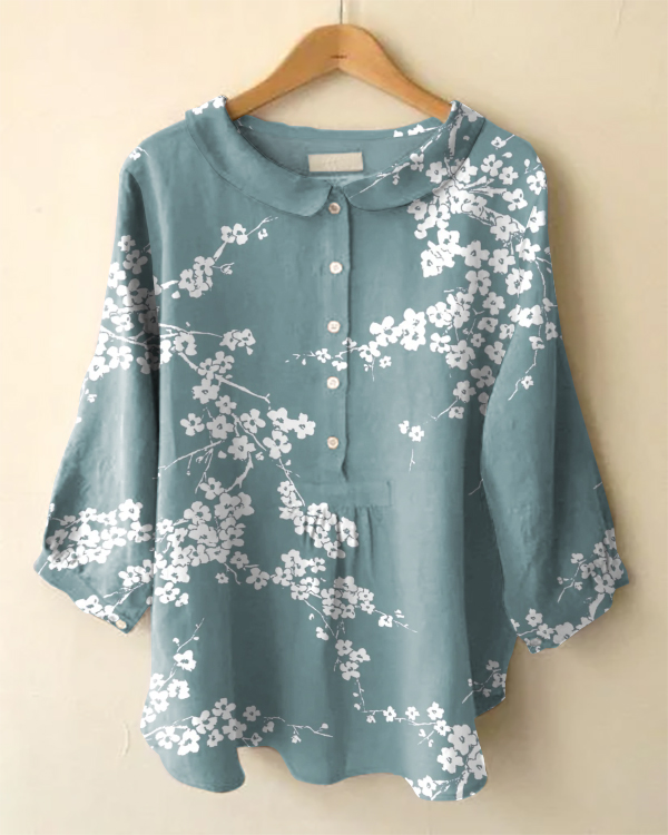 Vintage Long Sleeve Peter Pan Collar Floral Print Shirt