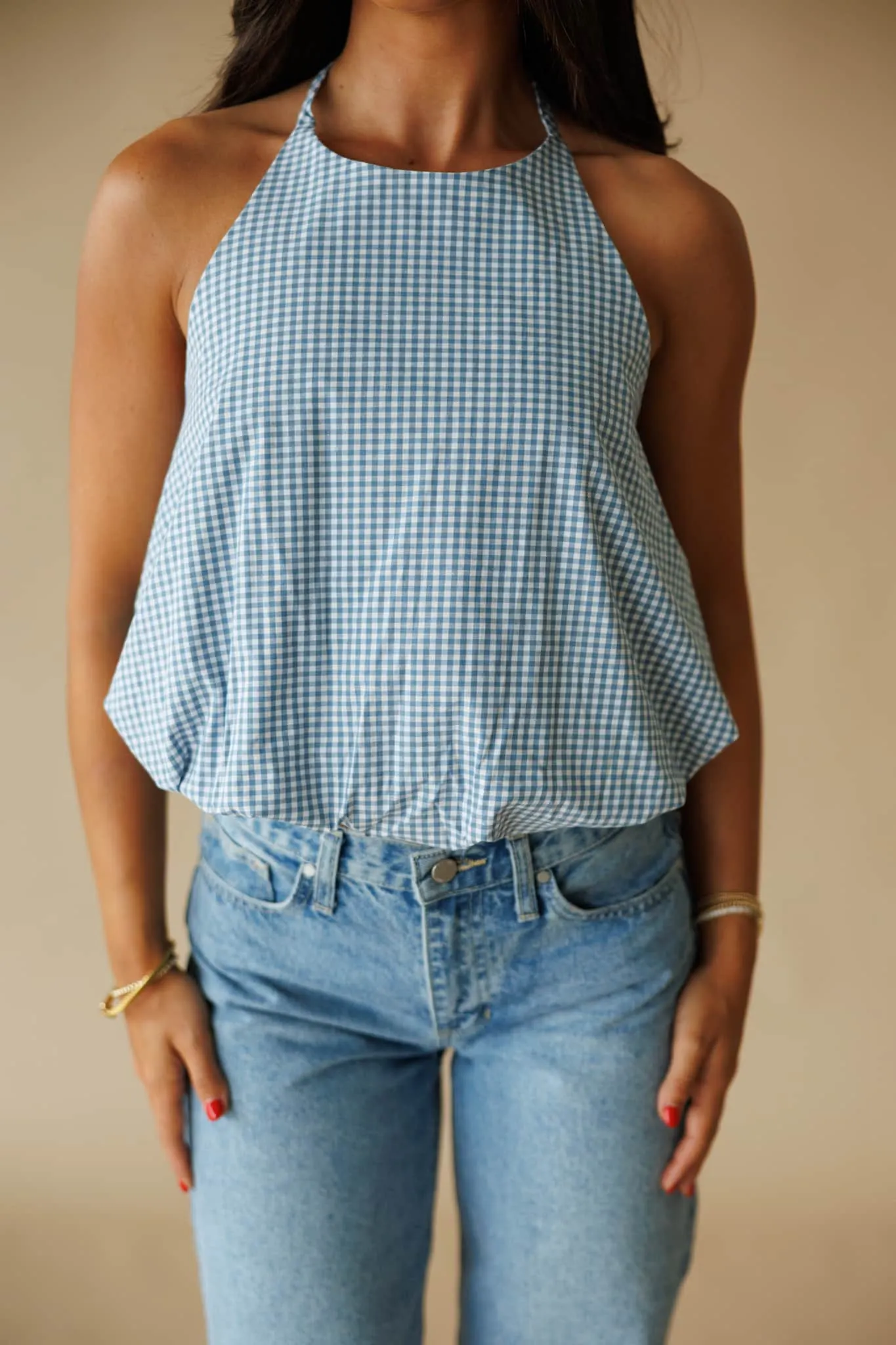 Gingham Bubble Halter Top