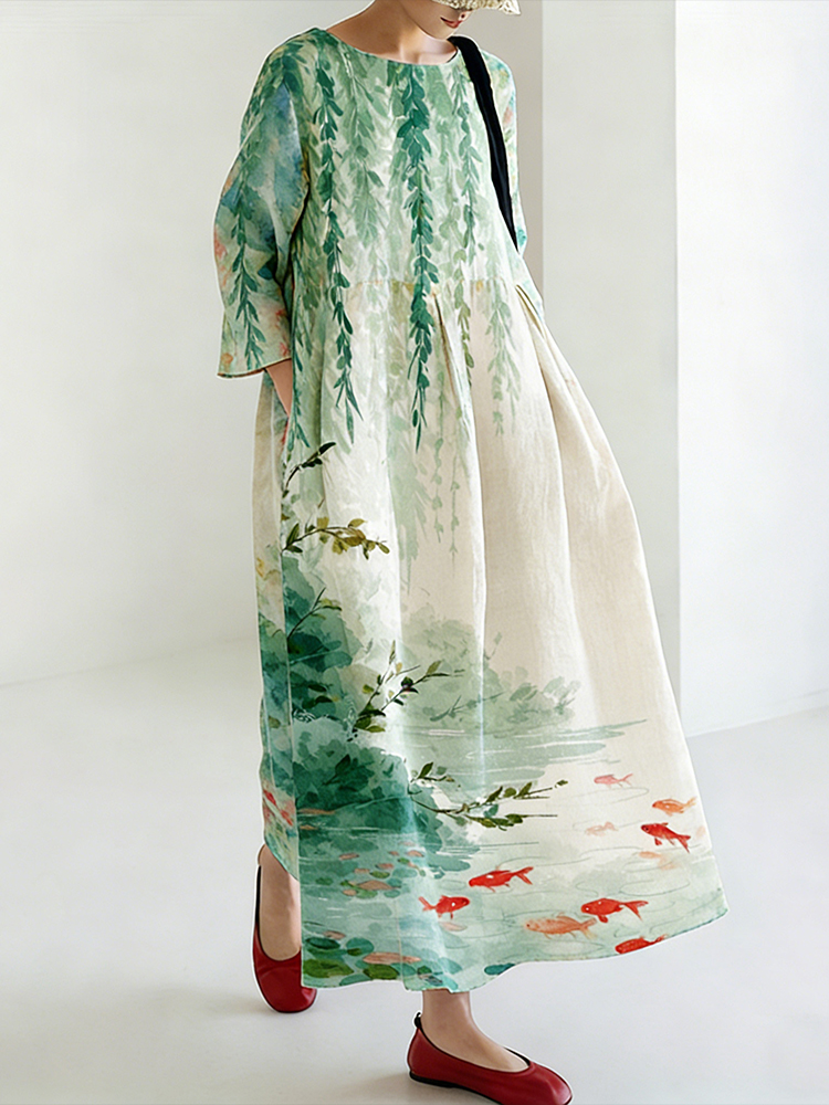 Japanese Art Floral Print Dress