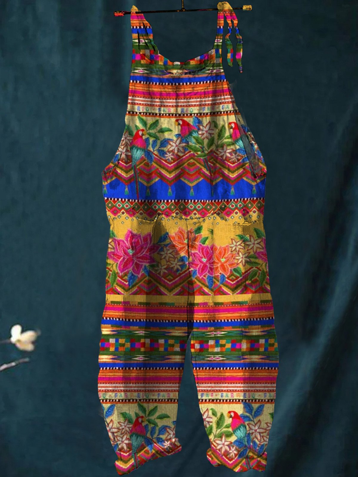 Ethnic Style Tropical Pattern Printed Women's Casual Wide-Leg Jumpsuit