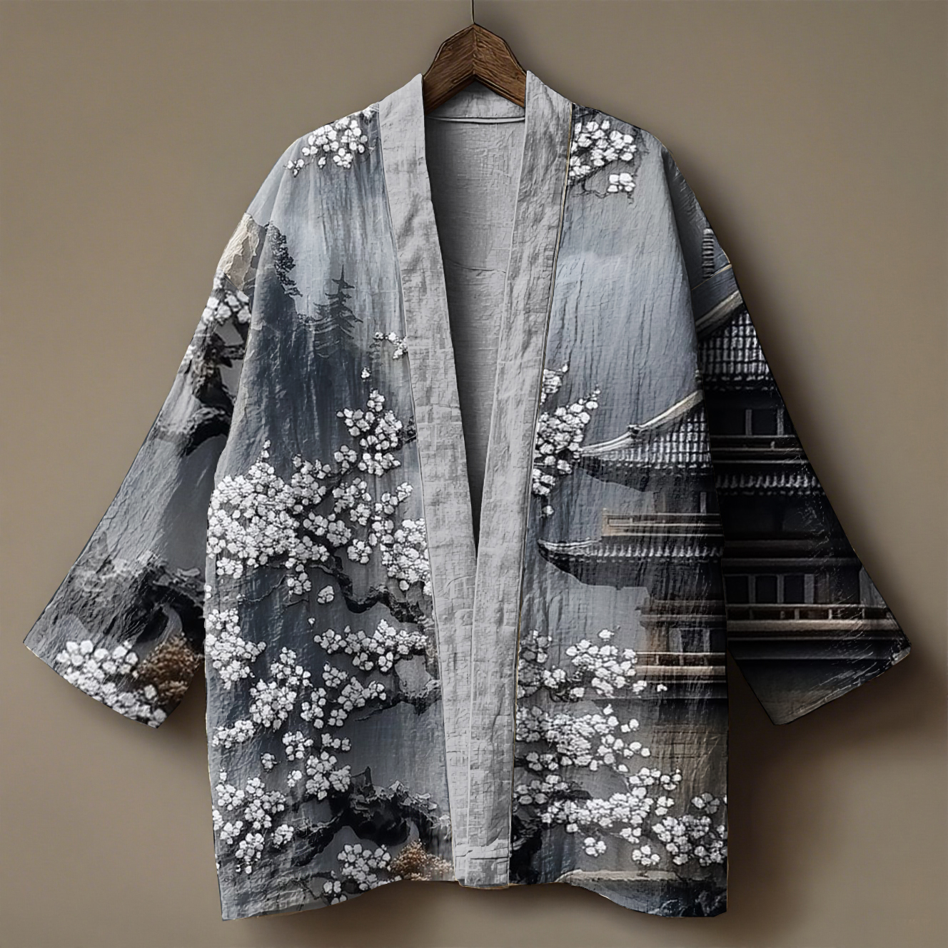 Japanese art embroidered printed linen cardigan kimono