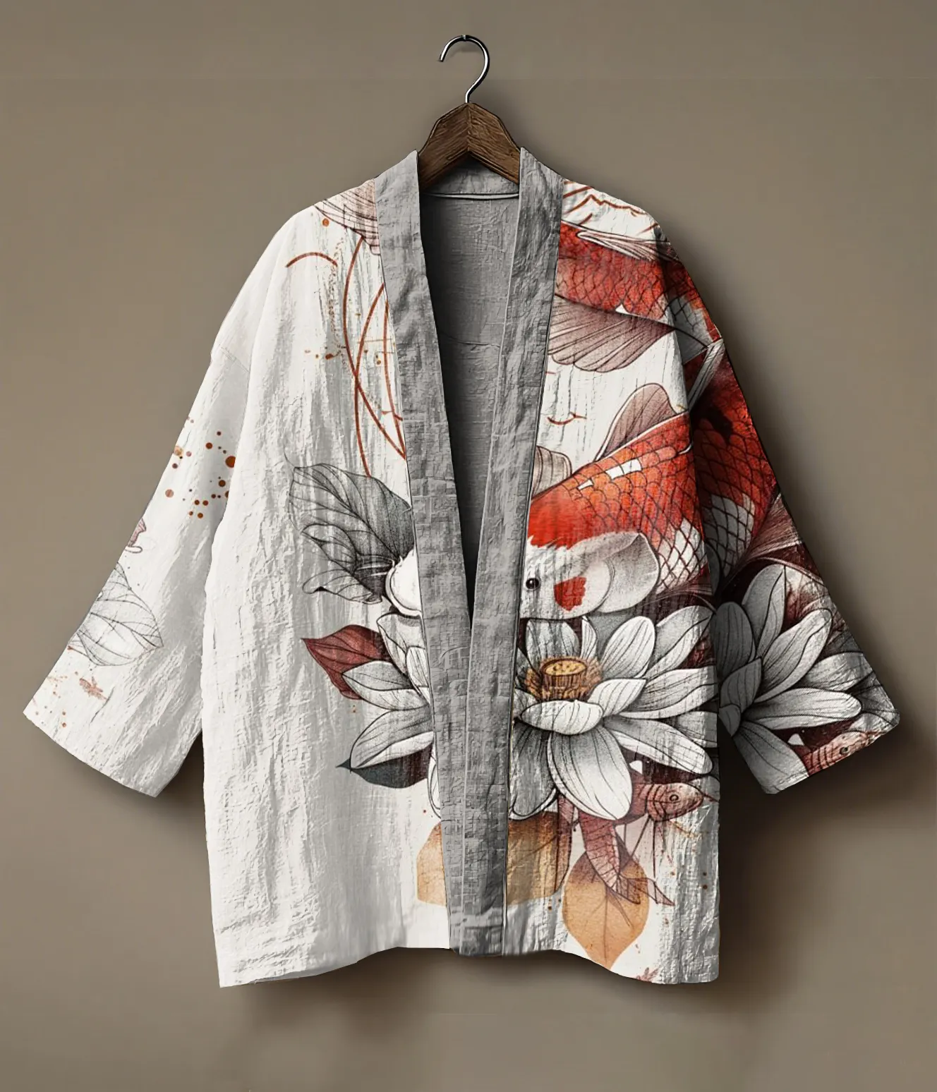 Japanese art-embroidered linen kimono cardigan