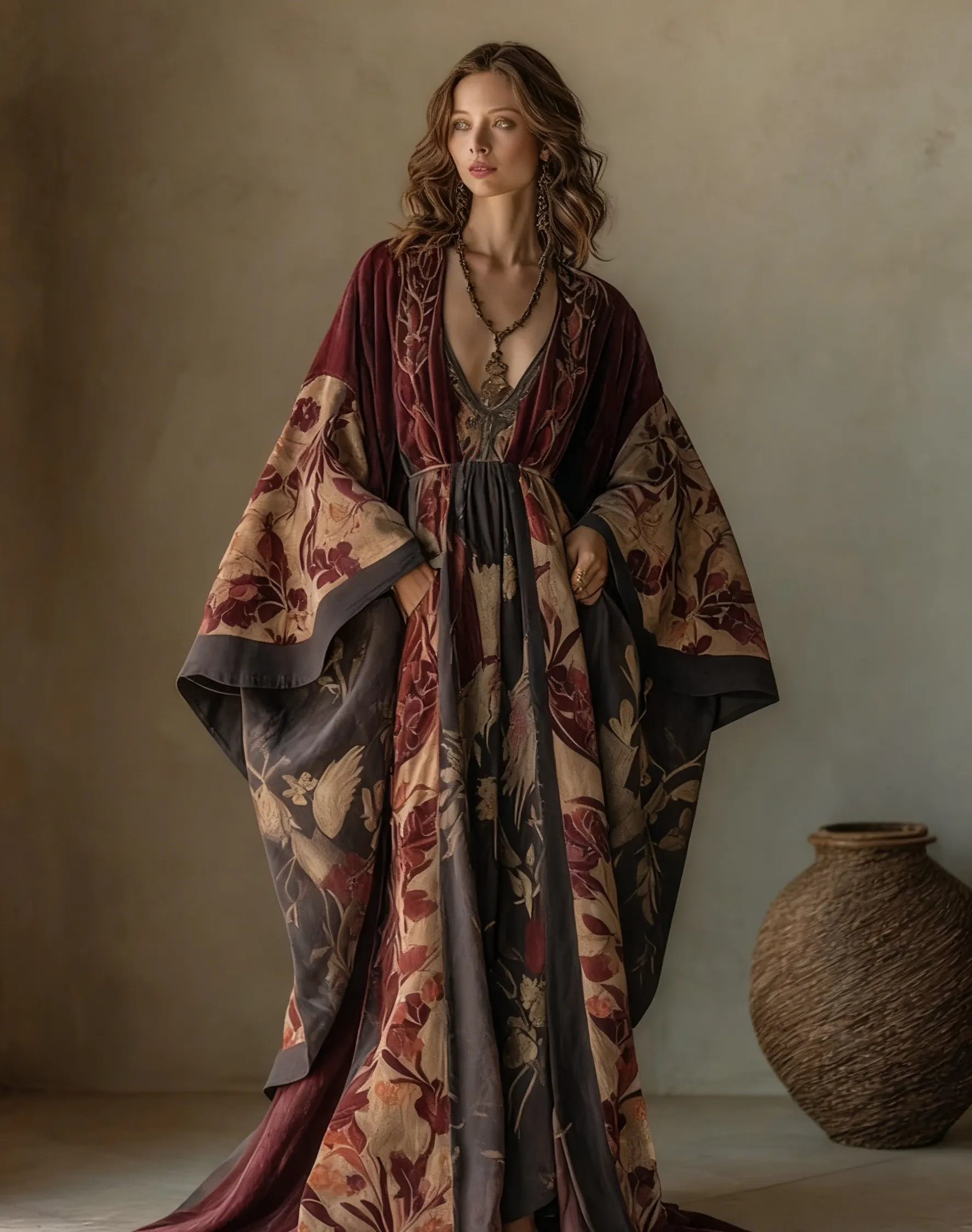 Elegant autumn/winter vintage floral style velvet robe (with belt)