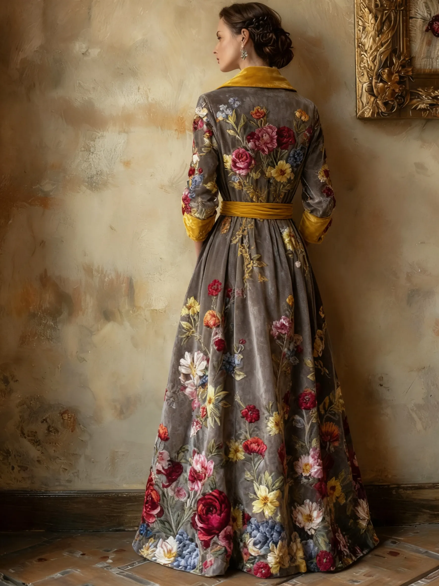 Autumn and winter elegant velvet long coat (with belt)