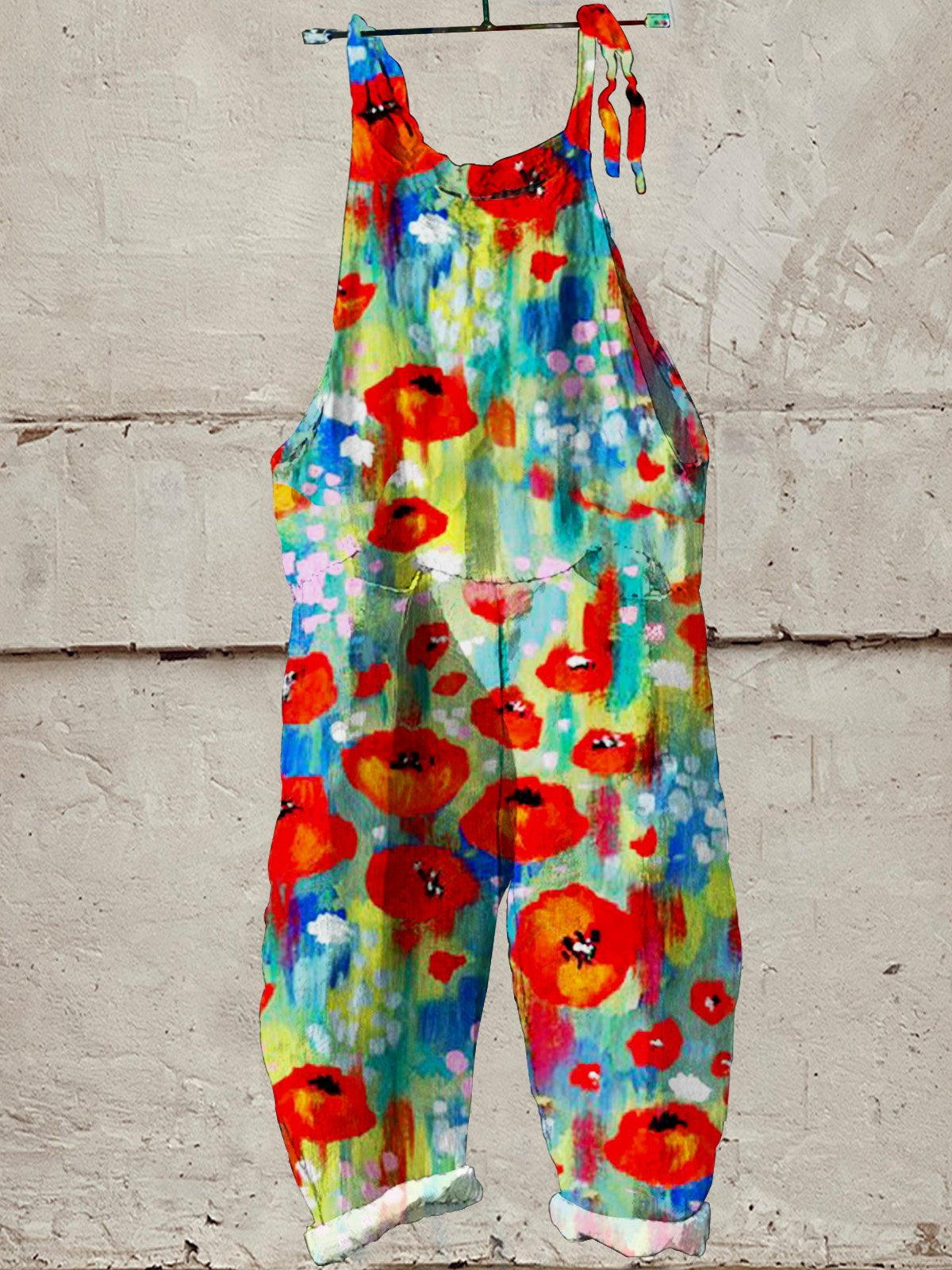 Floral Art Print Casual Wide-Leg Jumpsuit