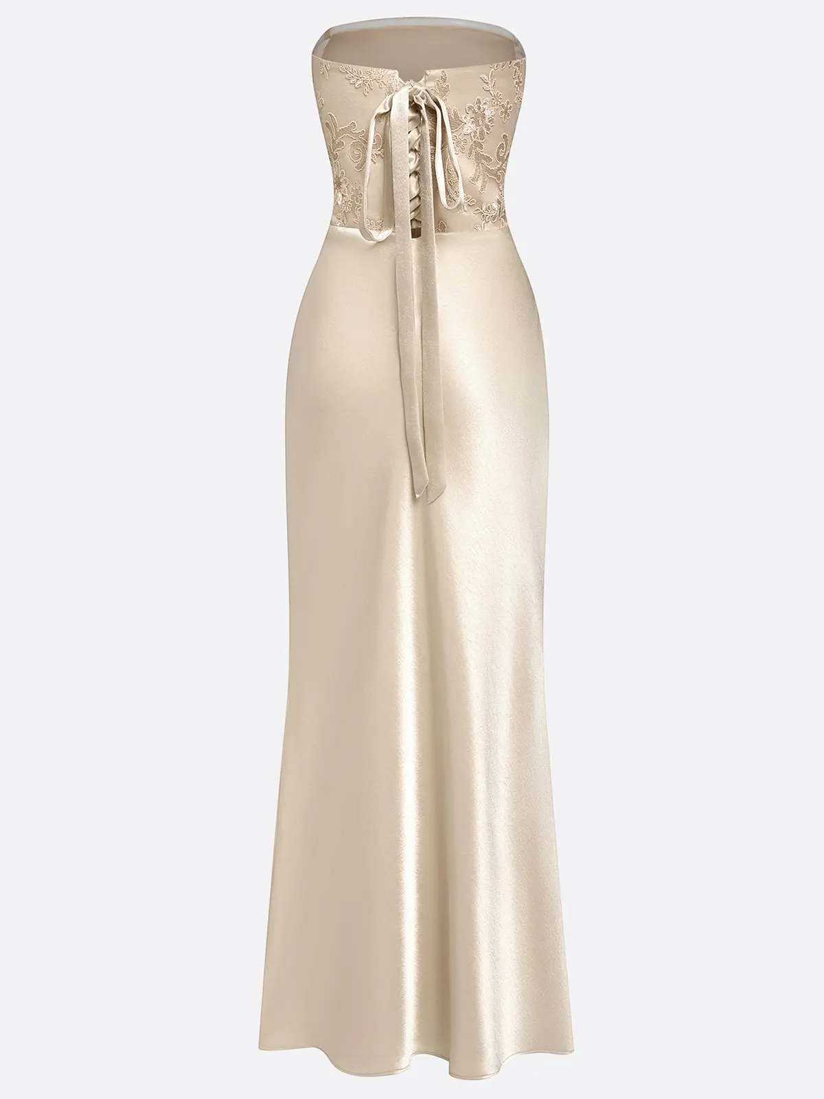 Champagne Jacquard Satin Strapless Sleeveless Mermaid Gown