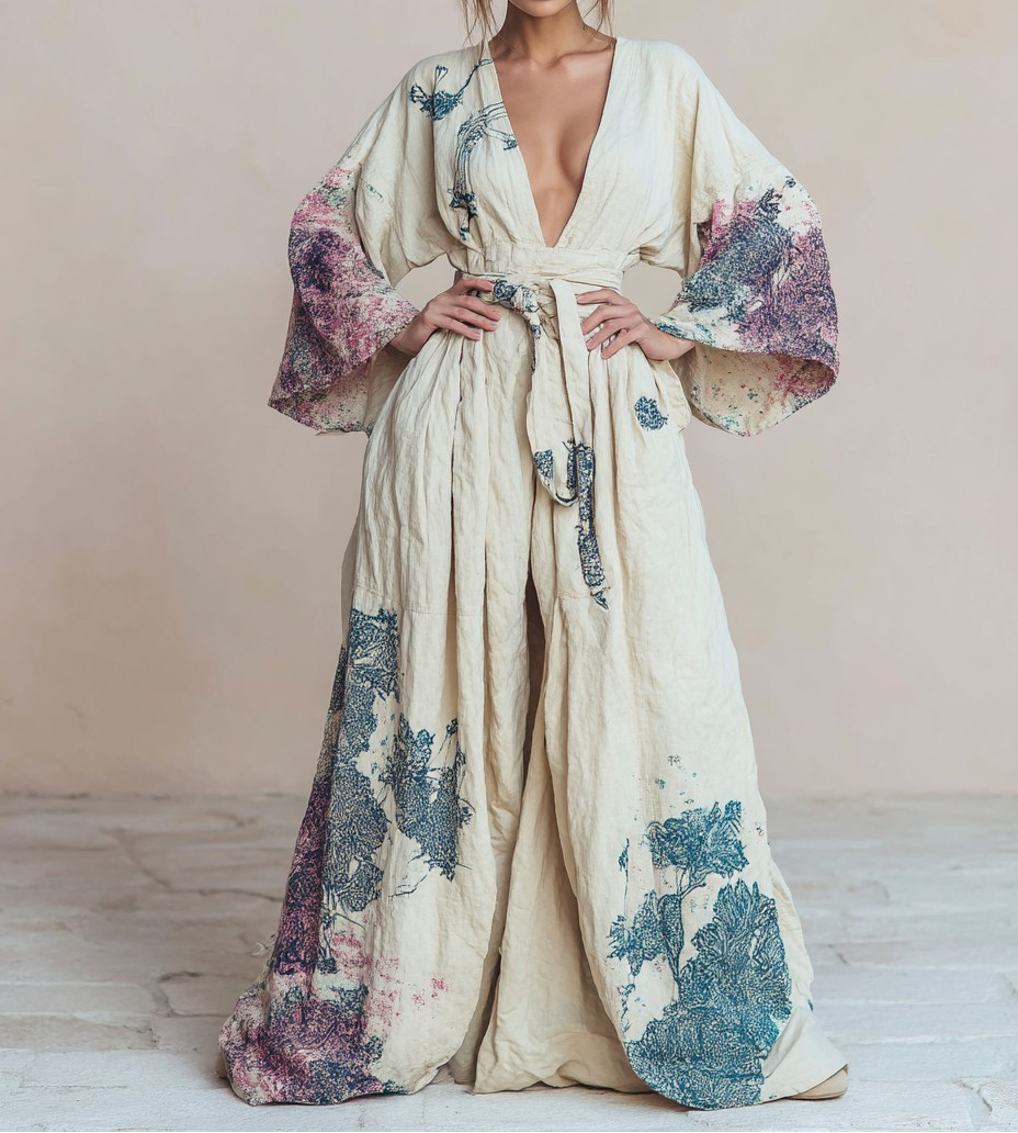 Elegant Vintage Printed Robe