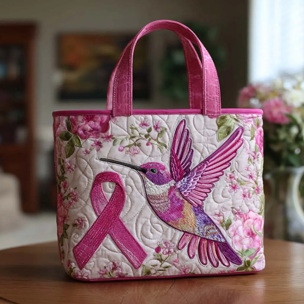 Pink Ribbon Quilted Tote Bag