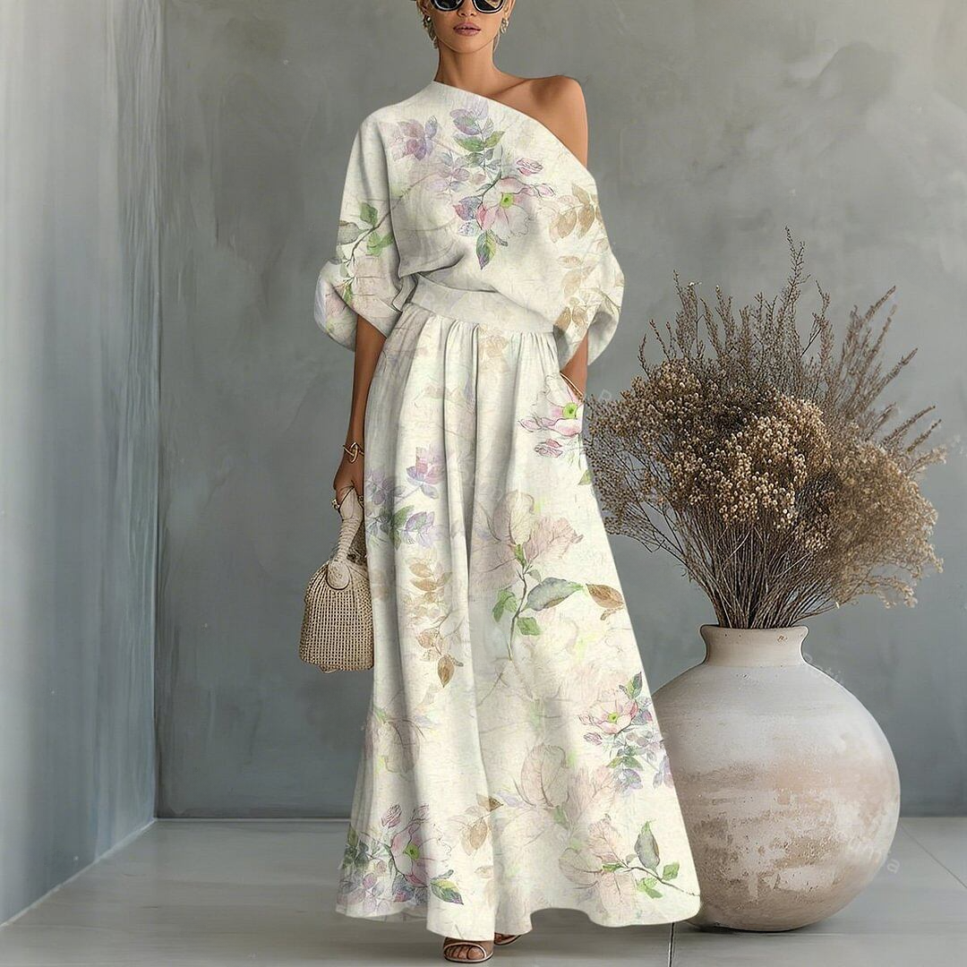 Watercolor Floral-Print Cropped Top& Pants Two-Piece Set