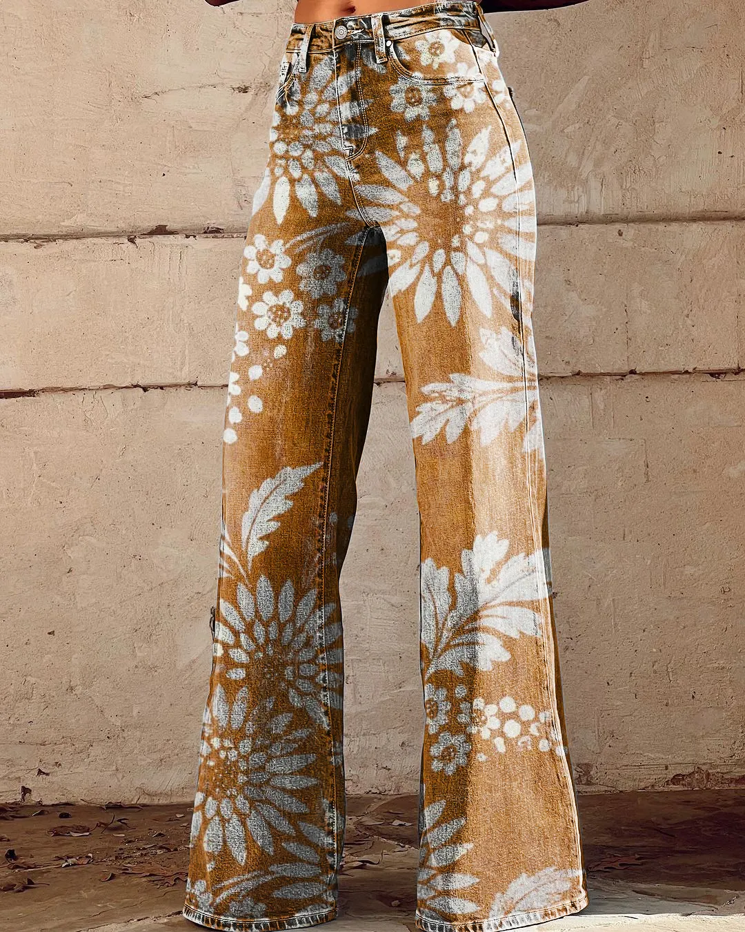 Vintage Floral Print Casual Wide-Leg Pants
