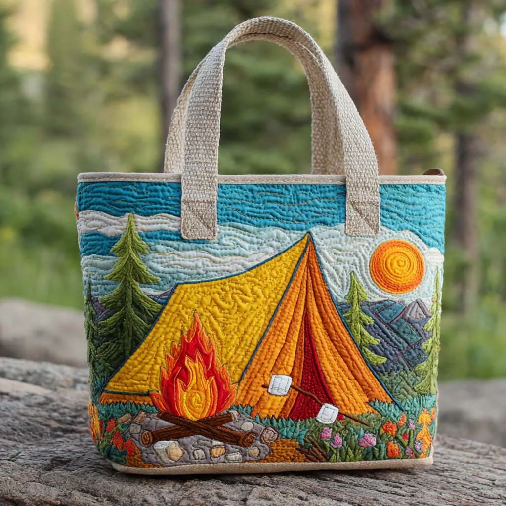 Camping Quilted Tote Bag