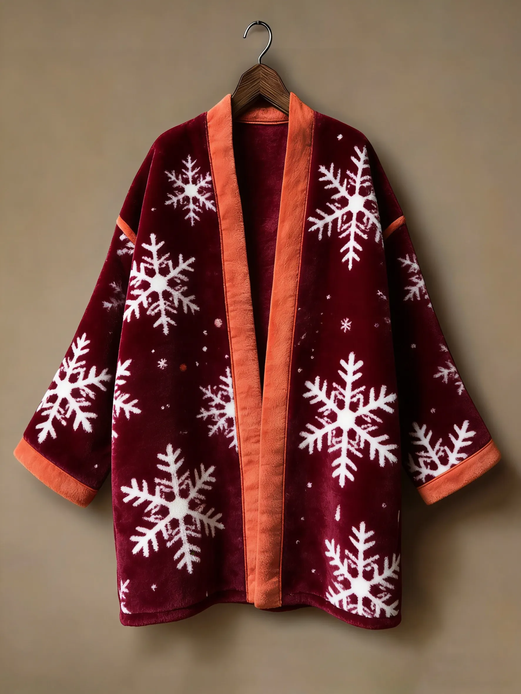 Flannel embroidered printed medium and long kimono cardigan