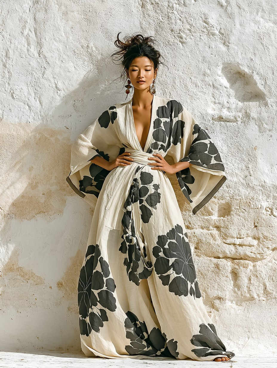 Elegant Vintage Printed Robe