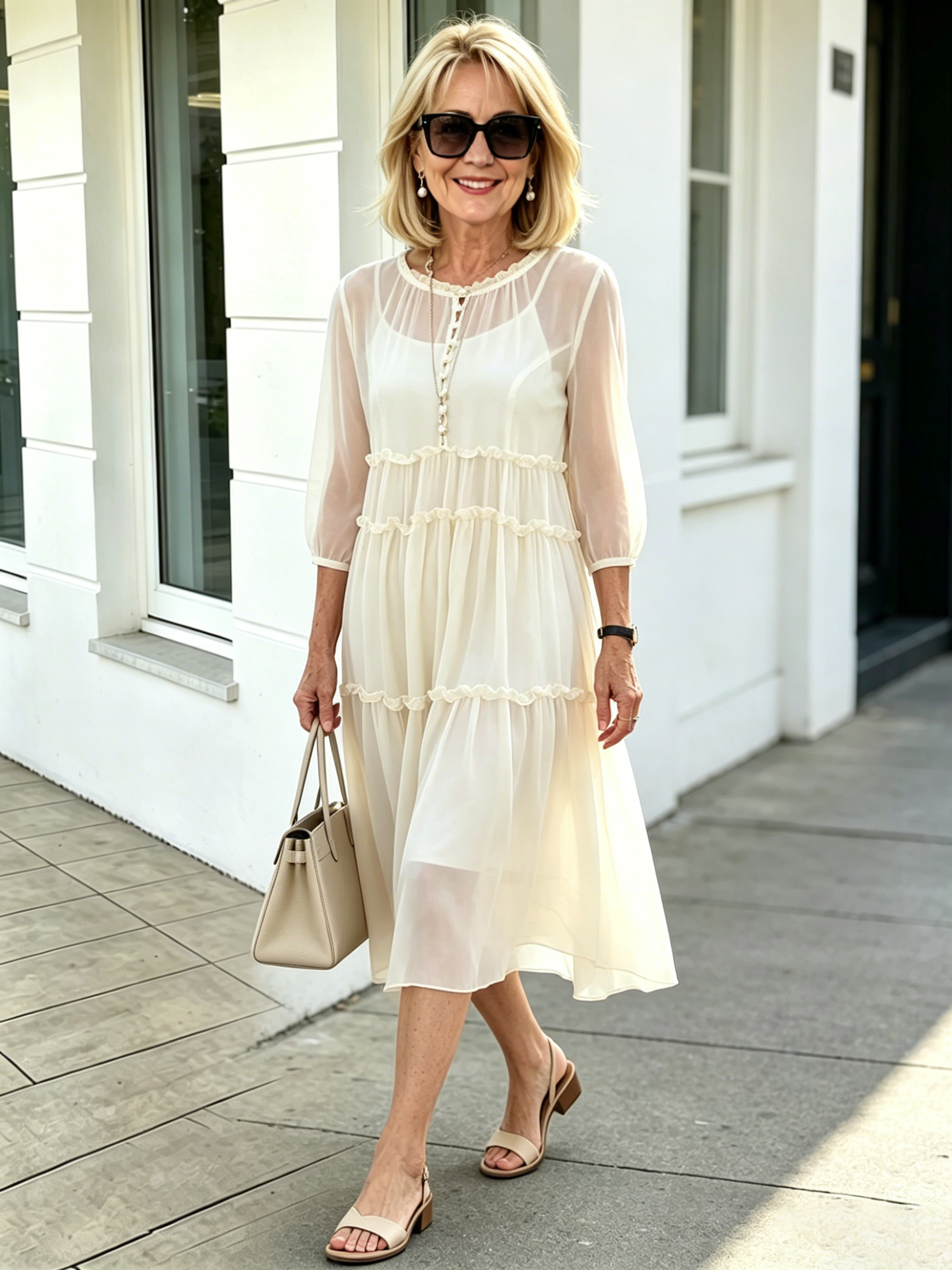 Light Blue Tiered Ruffle Midi Dress