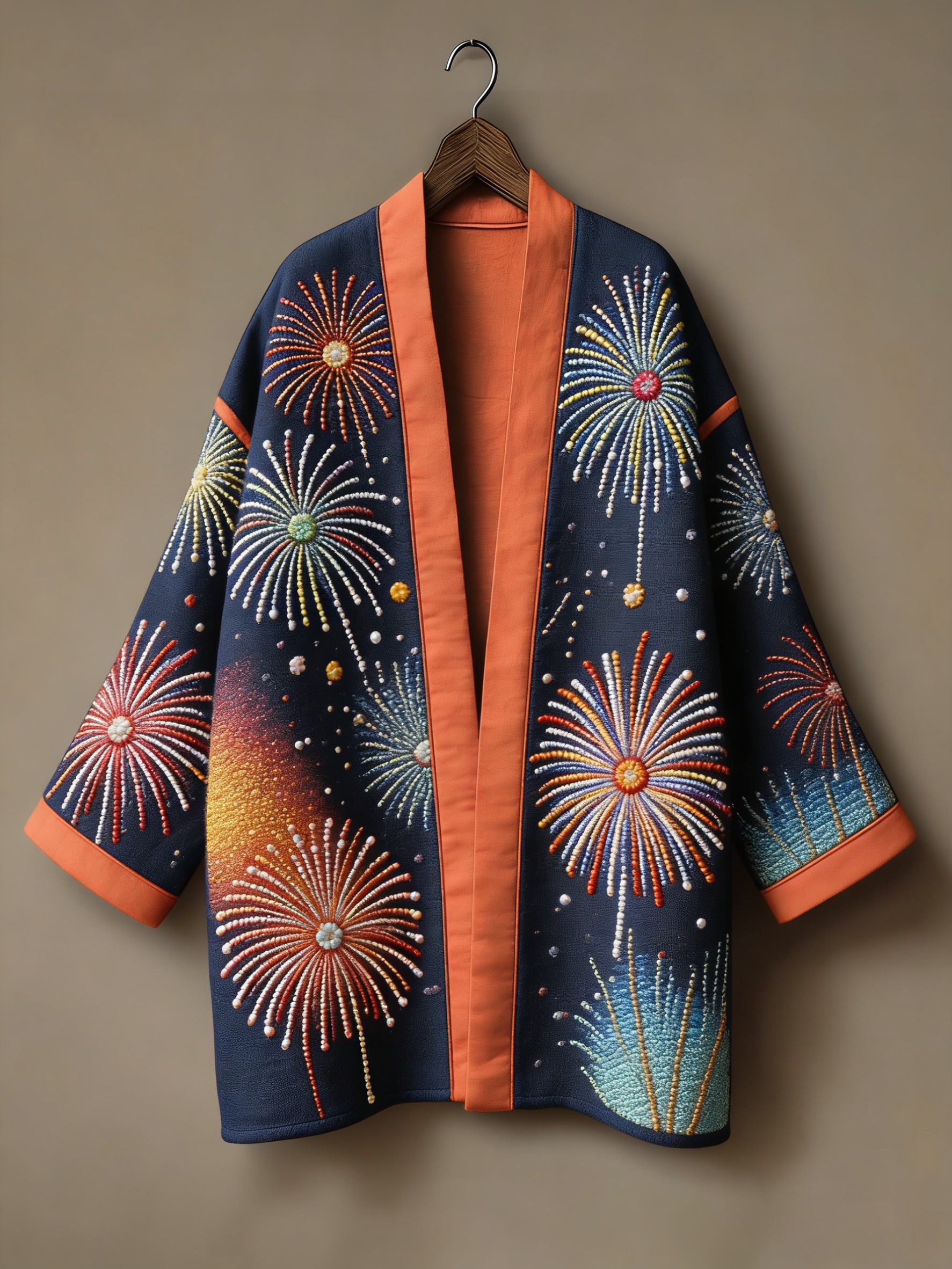 Winter warmest flannel printed and embroidered pattern kimono cardigan