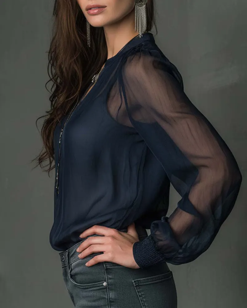 Half-Zip Blouse Long-Sleeve Knit