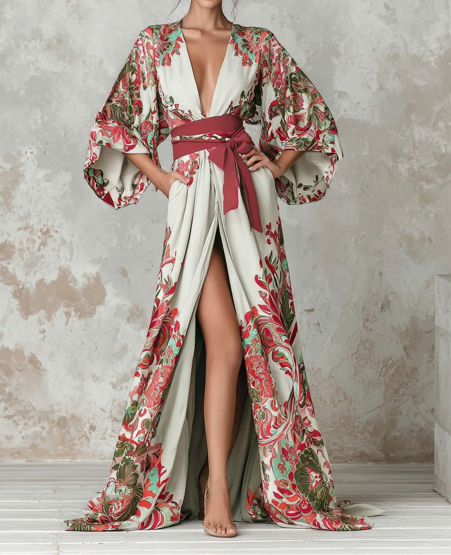 Elegant Vintage Printed Robe