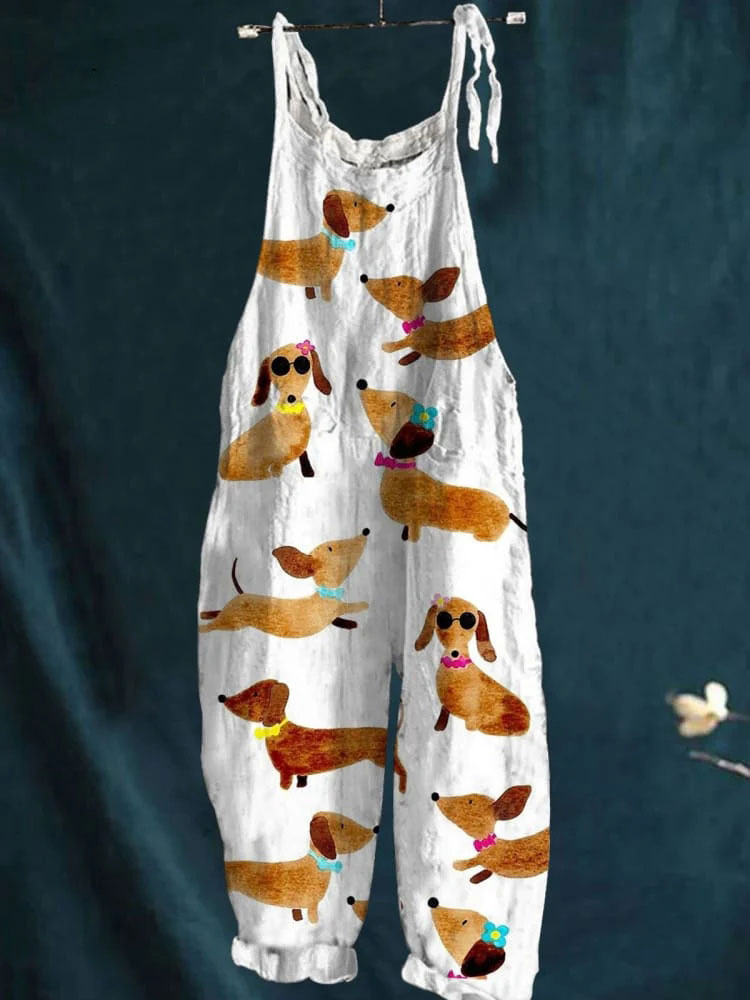 Dachshund Dog Art Print Colorful Art Casual Wide-Leg Jumpsuit