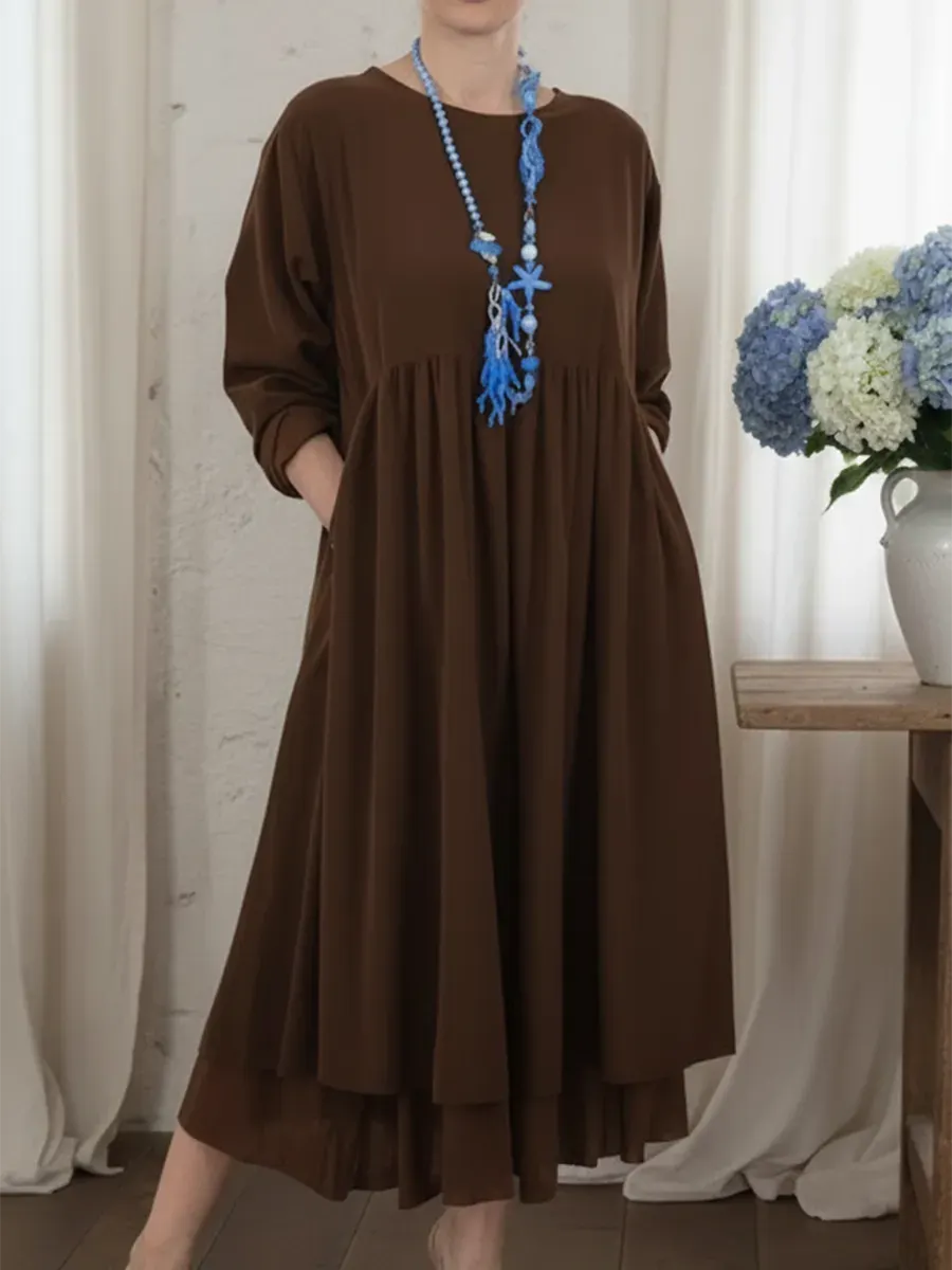 Loose-fitting Double-layered Hem Midi Dress