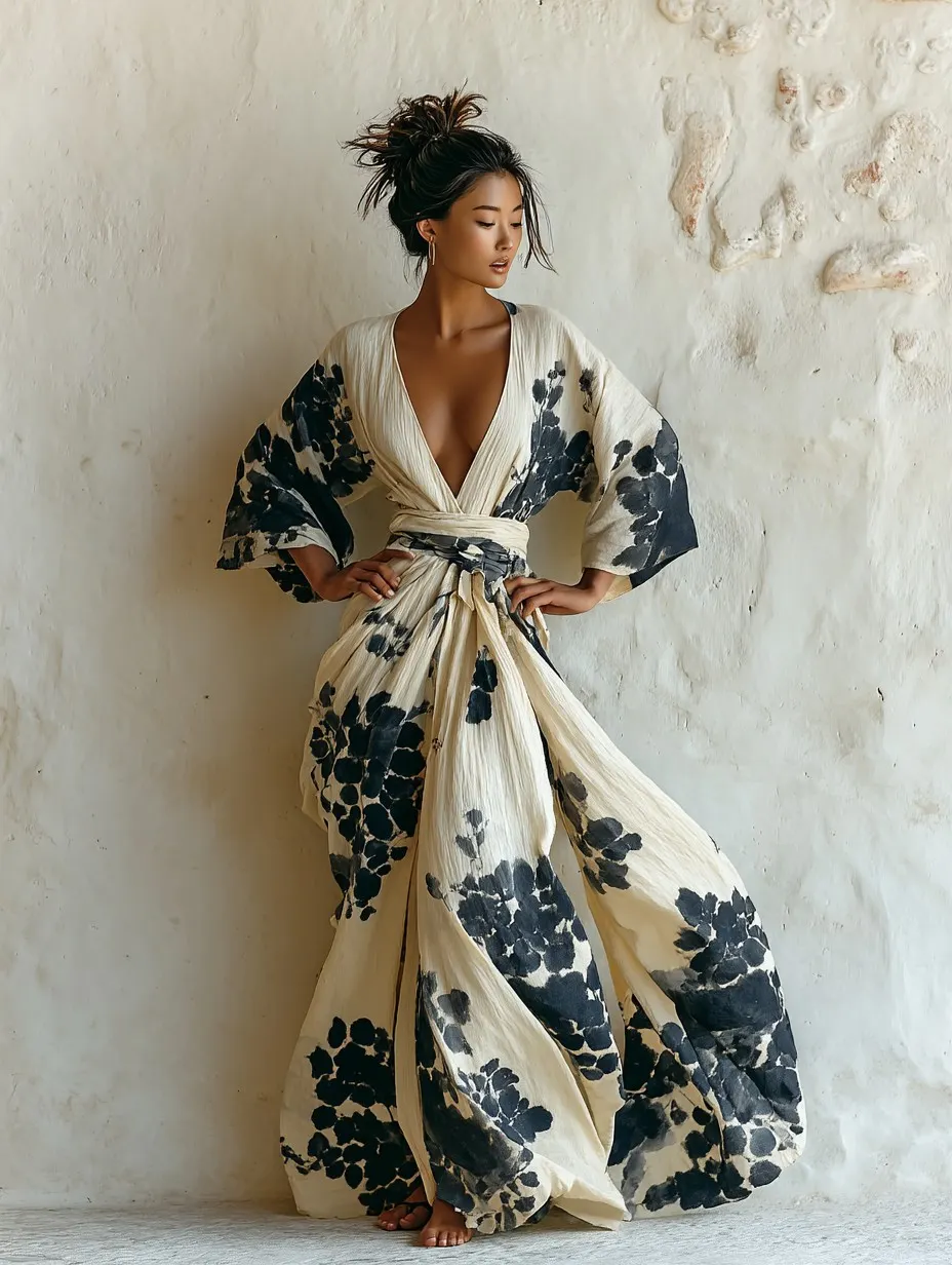 Elegant Vintage Printed Robe