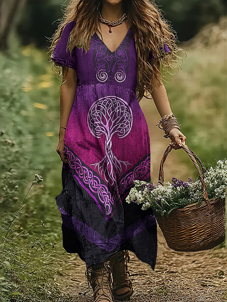 Women's Viking Tree Of Life Gradient Cotton And Dress
