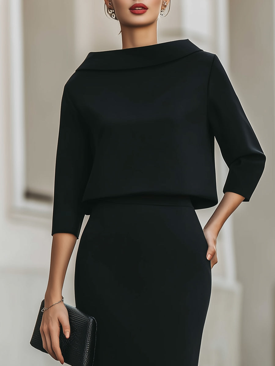 Boat Neck Top & Midi Skirt Set