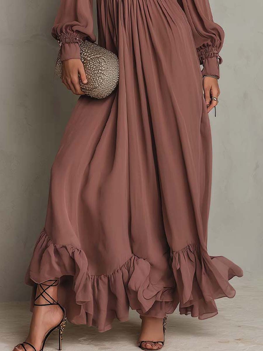 Embroidered Bohemian Chiffon Maxi Dress