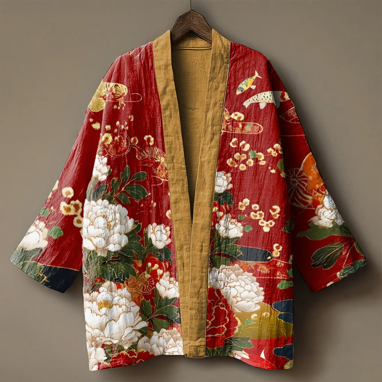 Japanese art embroidered printed linen cardigan kimono