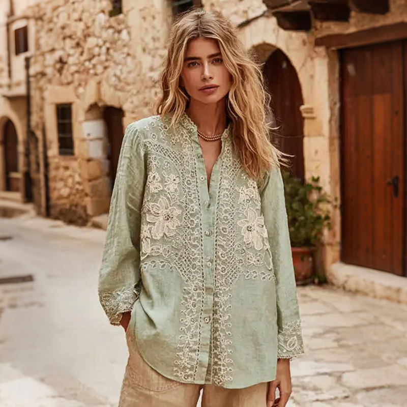Women's Floral Lace Embroidery Art Shirt