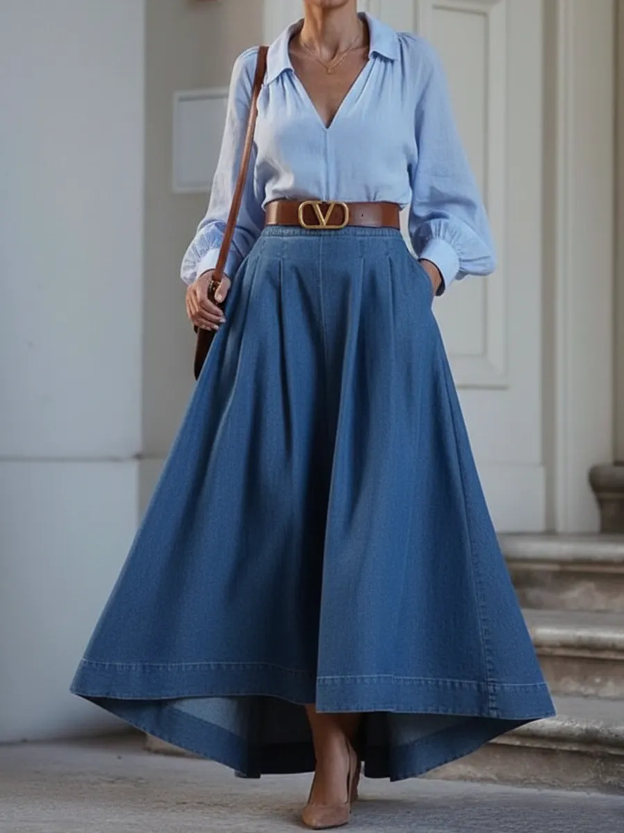 Elegant Stylish Irregular Hem Denim Skirt
