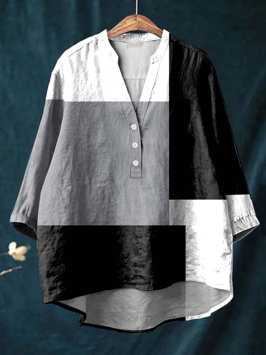 Geometric Pattern Art Print Casual Cotton & Linen Shirt