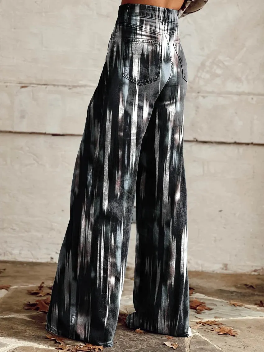 Black & White Print Casual Wide-Leg Pants