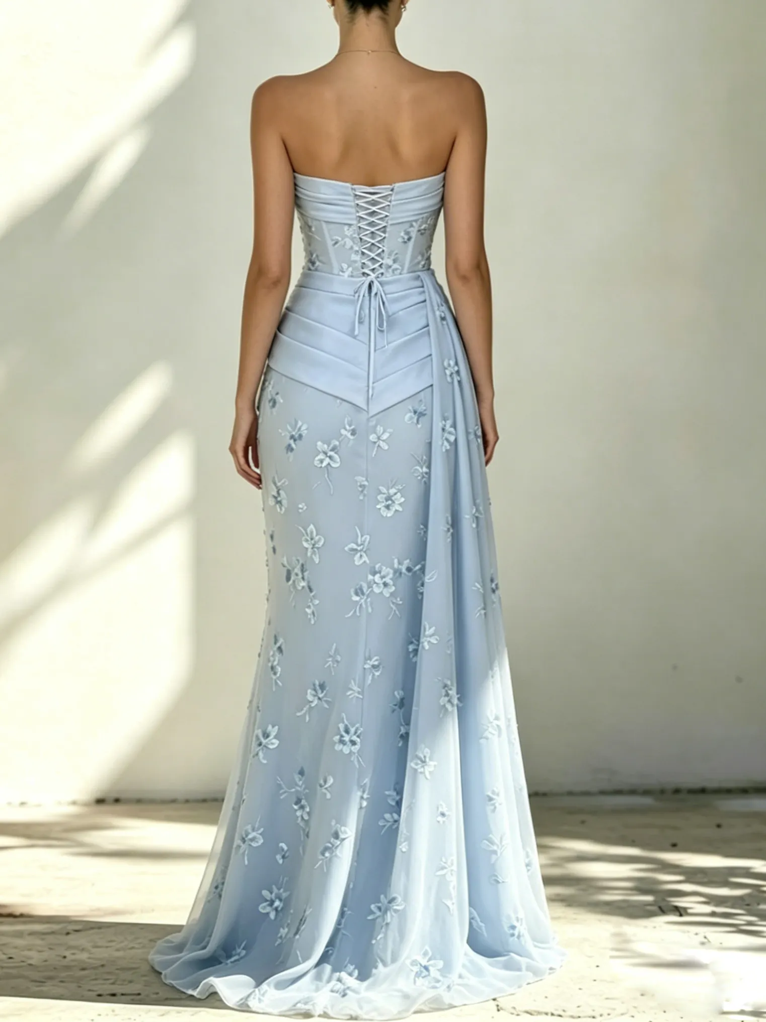 Light Blue Classic Strapless Sleeveless Mermaid Floor-length Gown