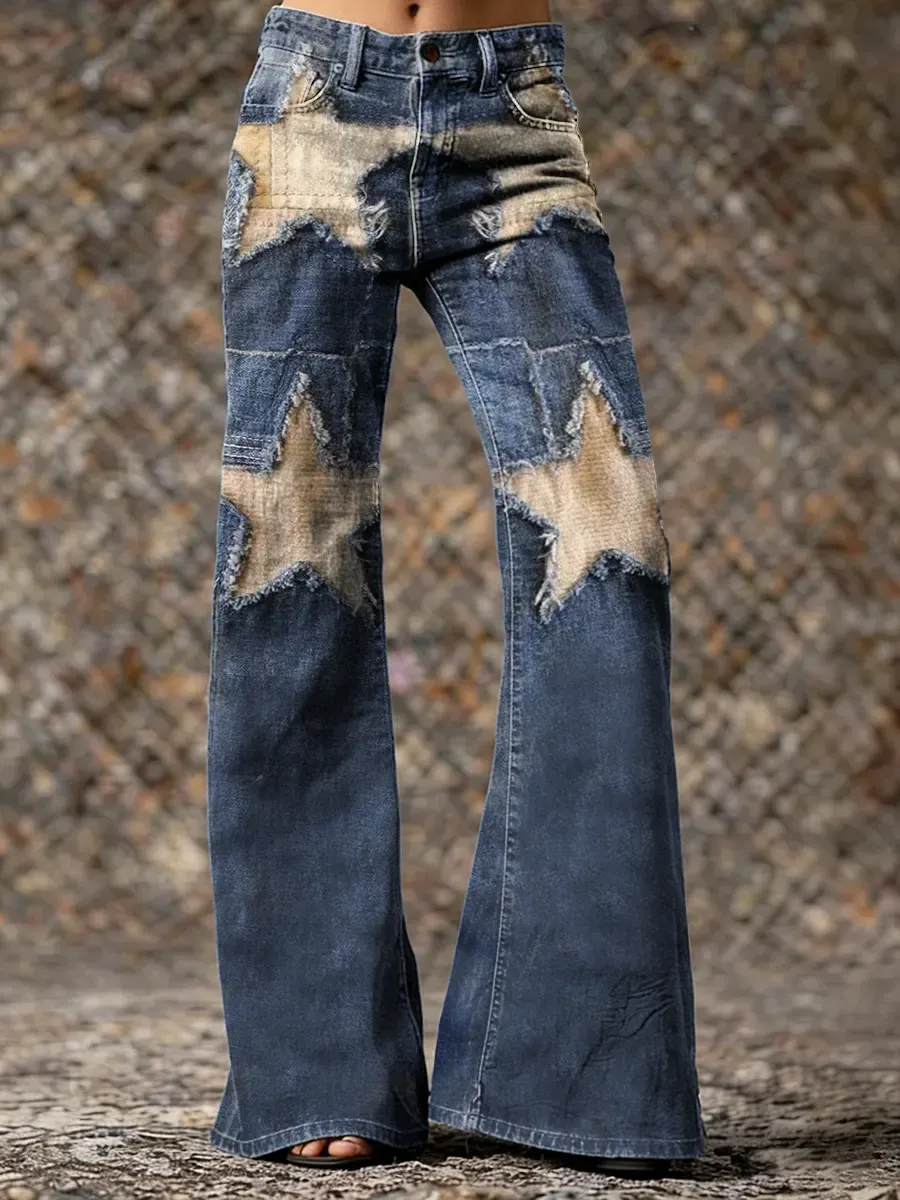 Ethnicity Stars Patchwork Women's Print Casual Wide Leg Pants