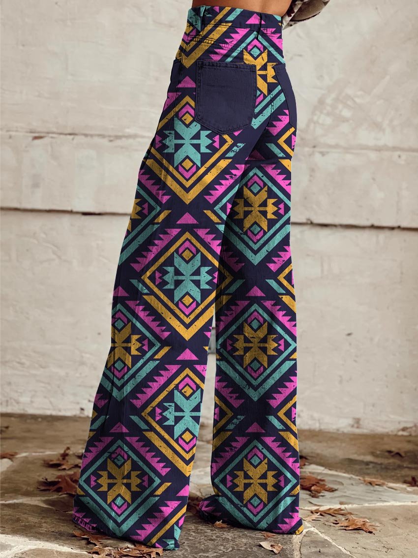Aztec Print Casual Wide-Leg Pants
