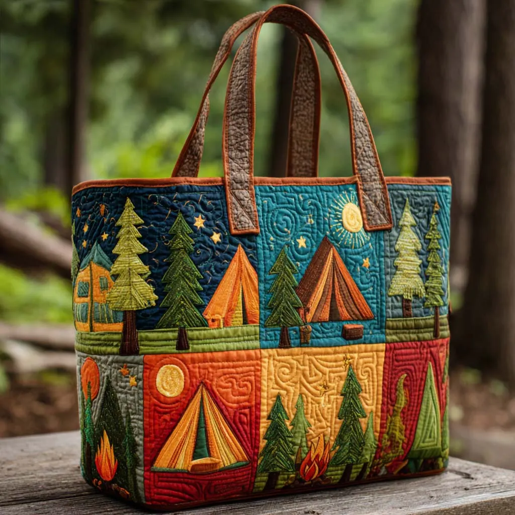 Camping Quilted Tote Bag