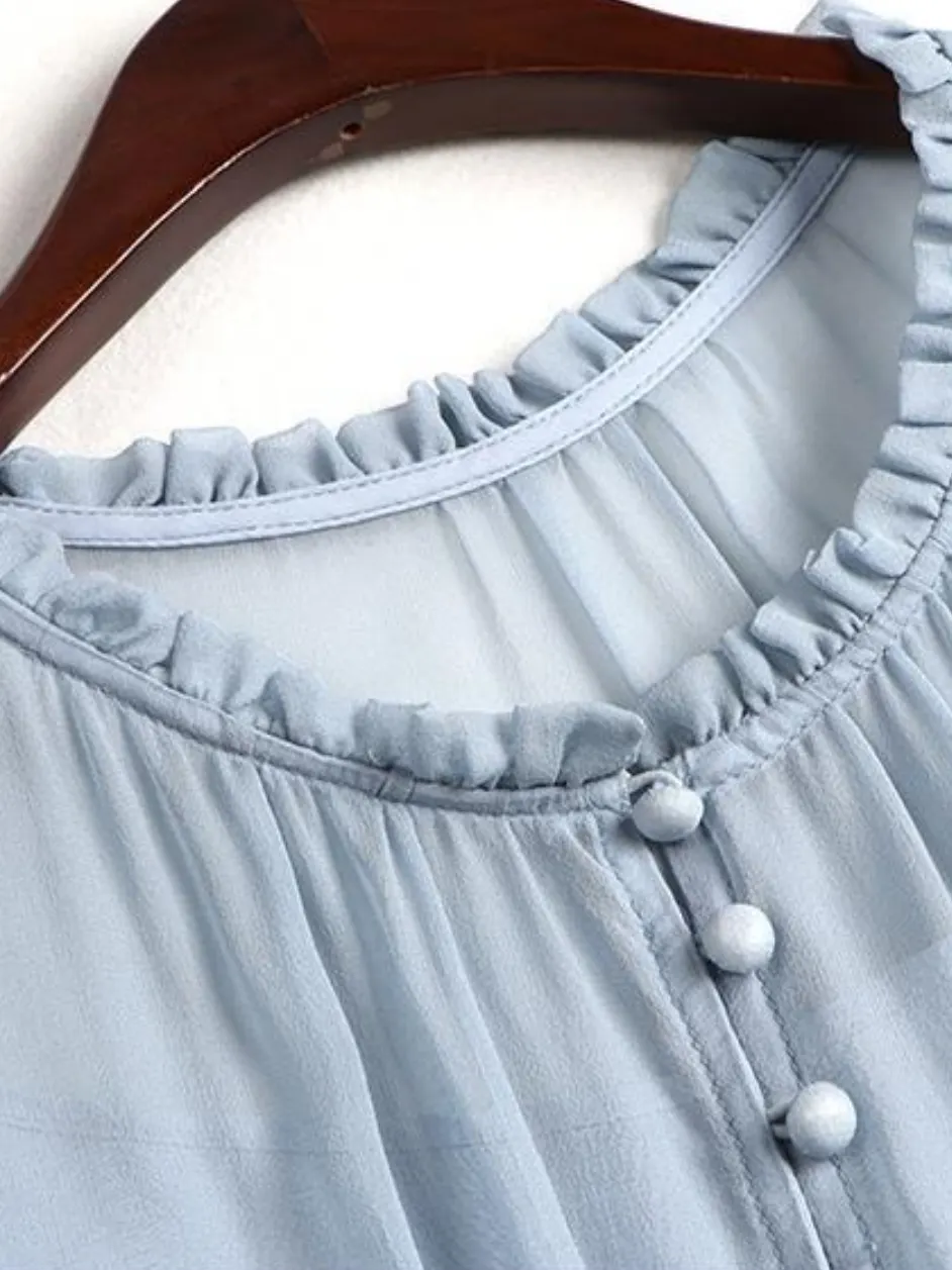 Light Blue Tiered Ruffle Midi Dress
