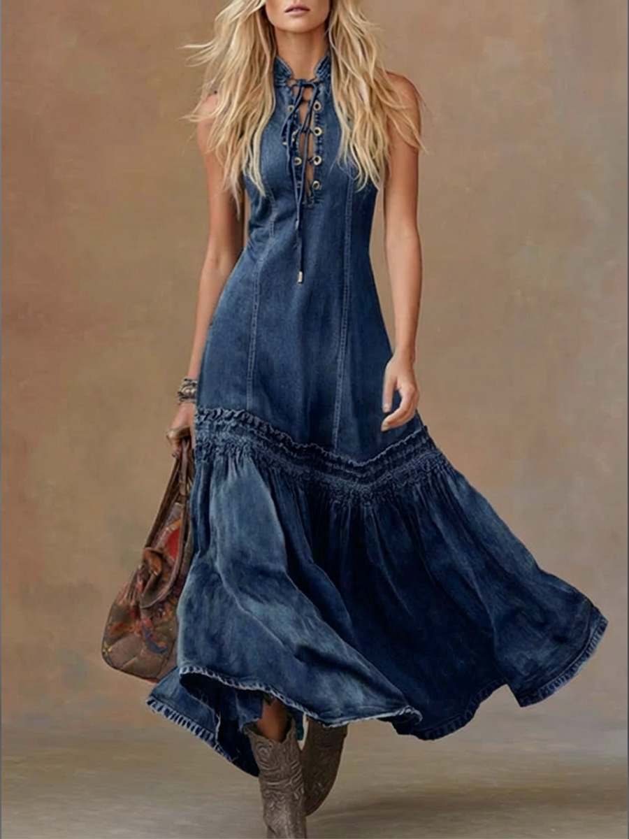 Casual Sleeveless Denim Fishtail Dress