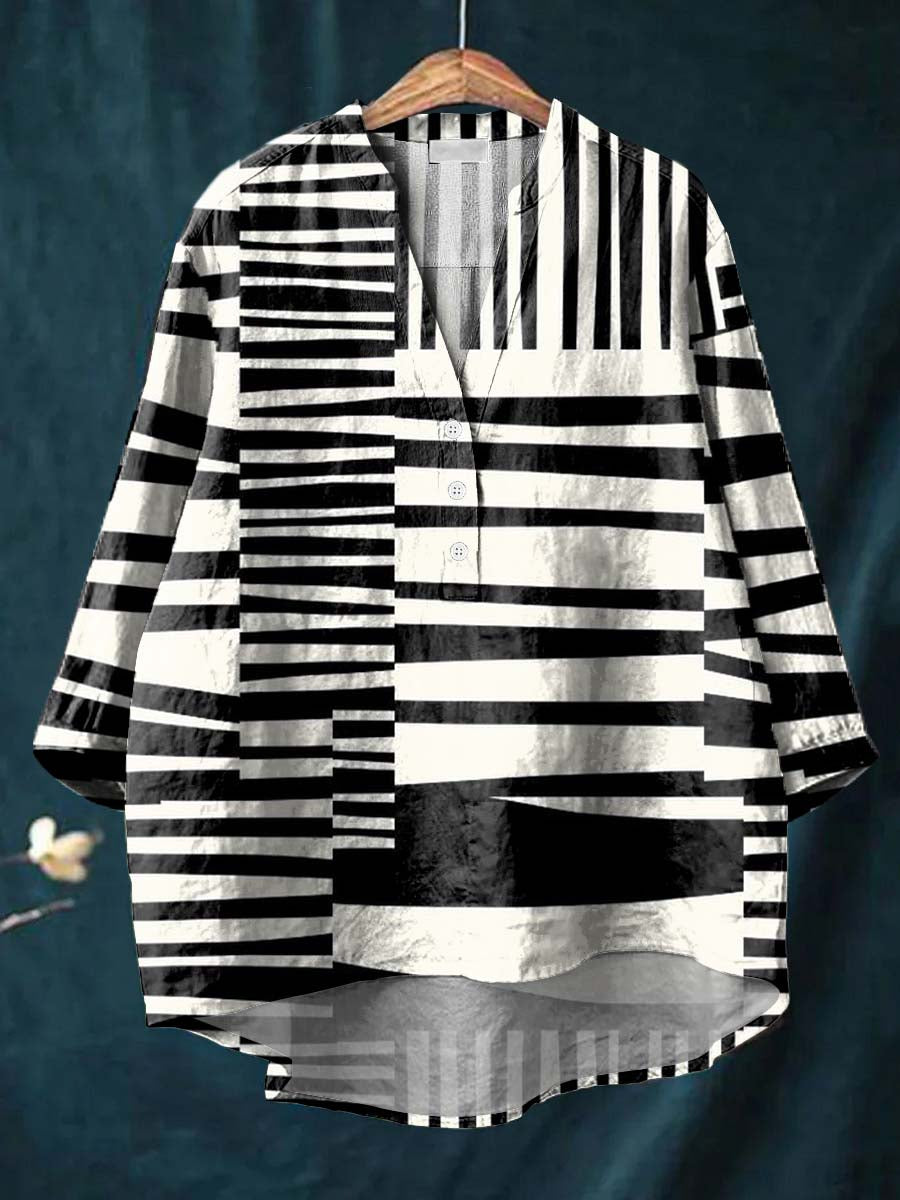 Geometric Pattern Art Print Casual Cotton & Linen Shirt