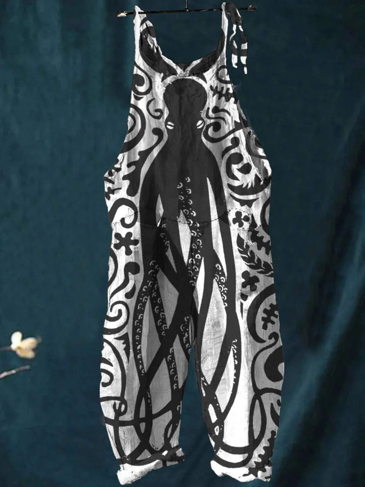 Deep Sea Octopus Art Printed Women's Casual Wide-Leg Jumpsuit