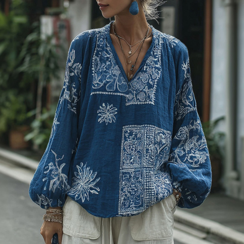 Japanese-style Floral Pattern Comfortable Top