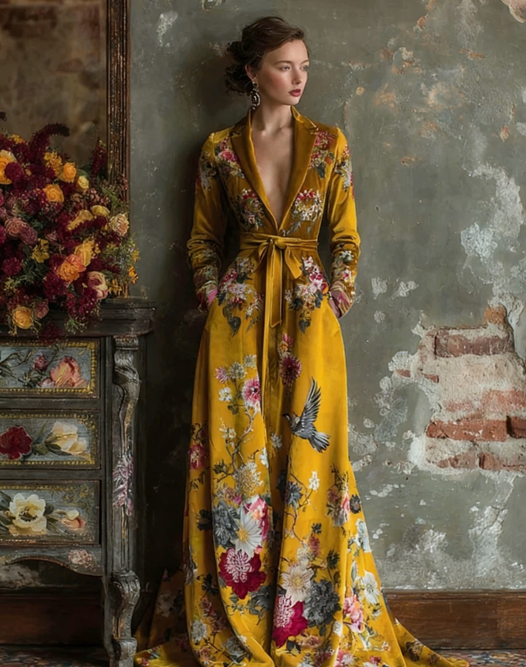 Autumn and winter elegant velvet robe (with belt)