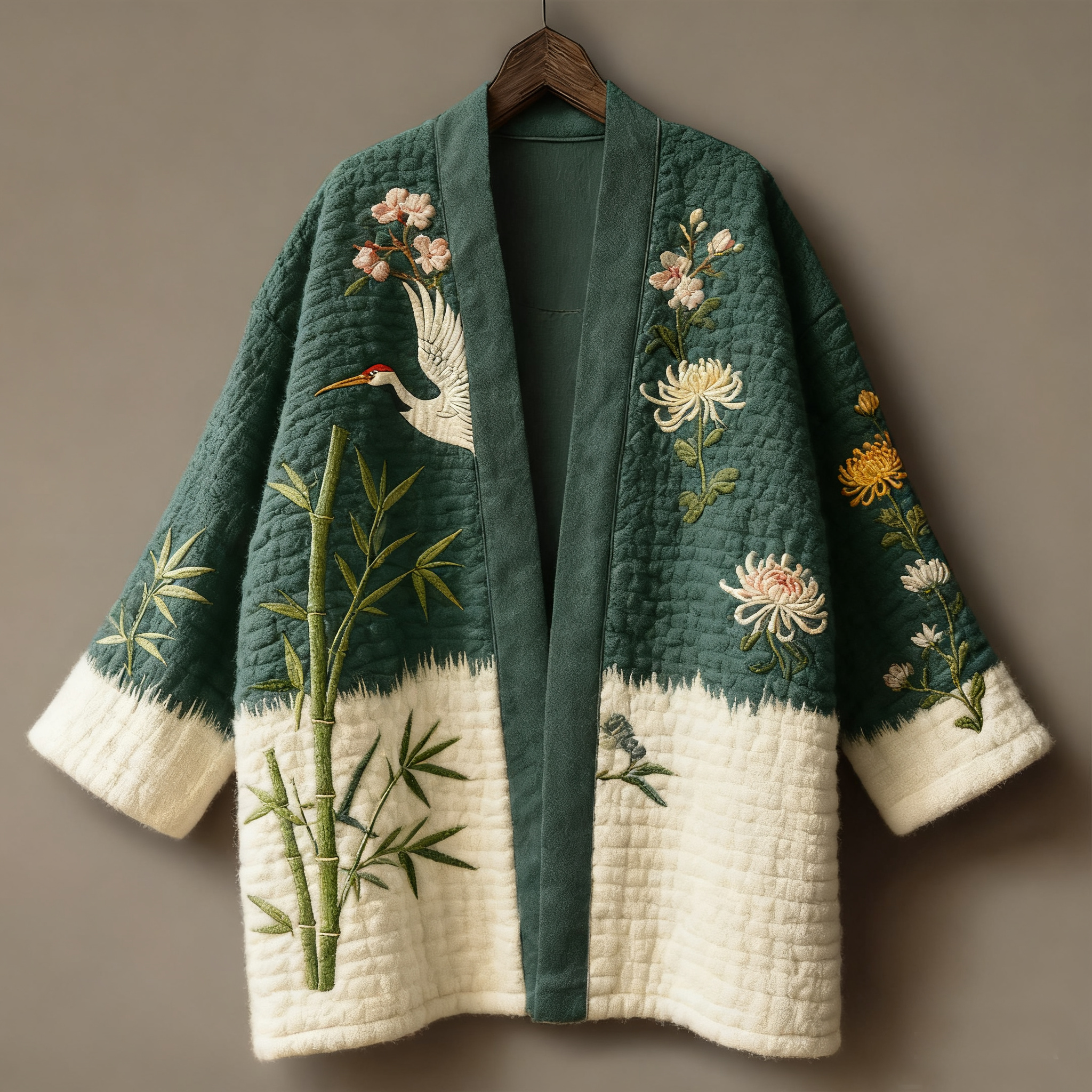 Oriental art landscape painting three-dimensional embroidery linen kimono cardigan