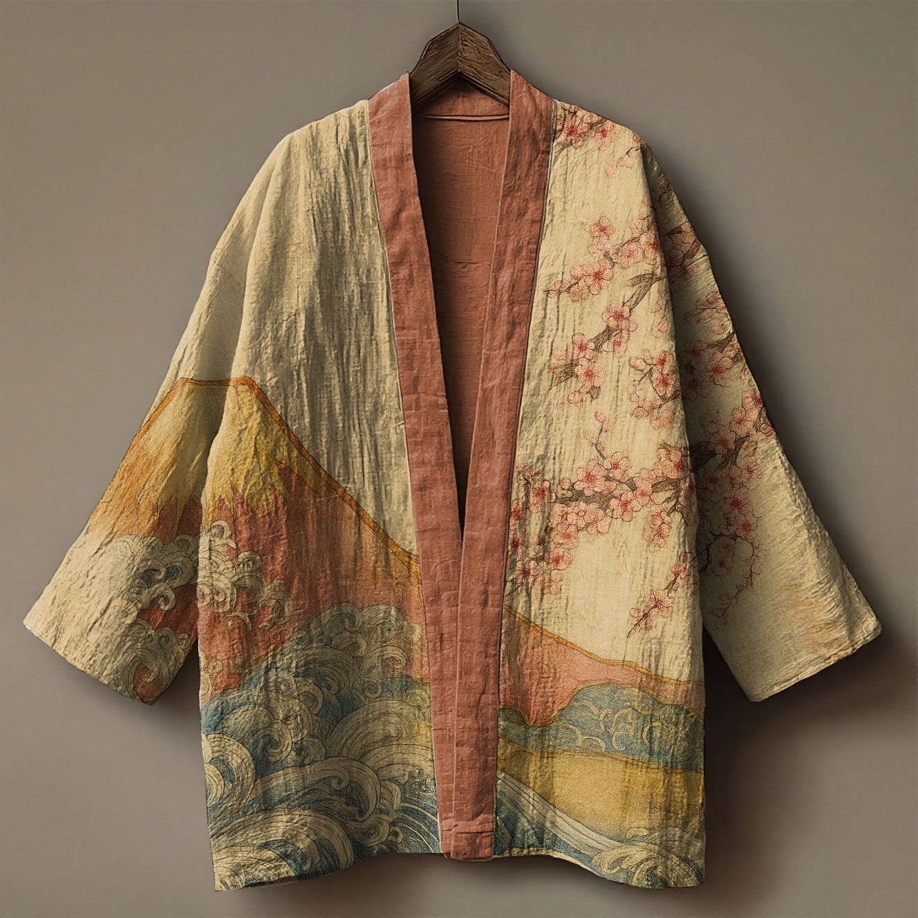 Japanese Art Print Linen Kimono Cardigan
