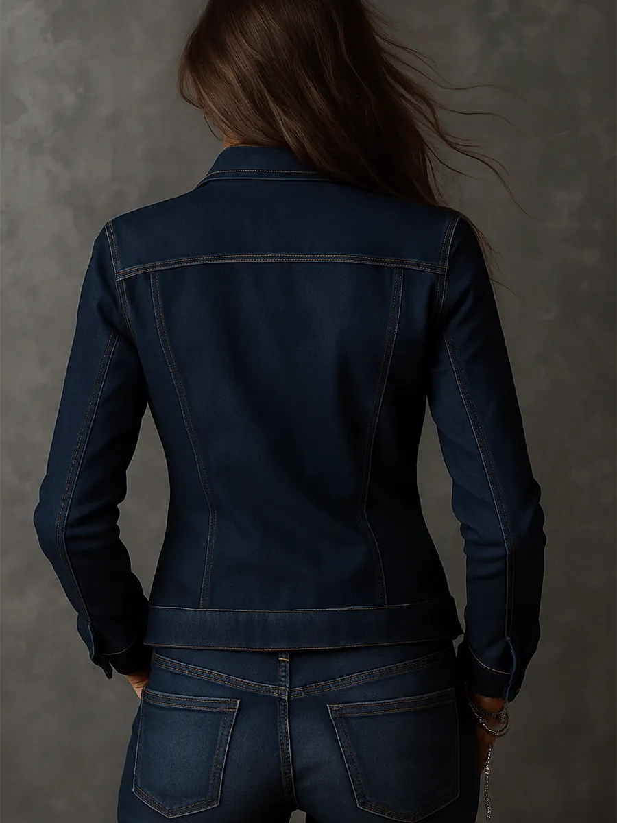 Vintage Dark Wash Denim Military Jacket