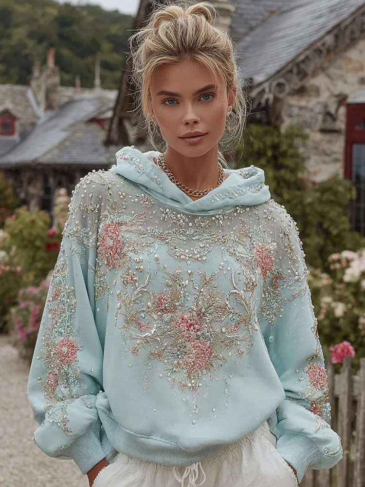 Women's Vintage Bohemian Floral Embroidered Casual Hoodie
